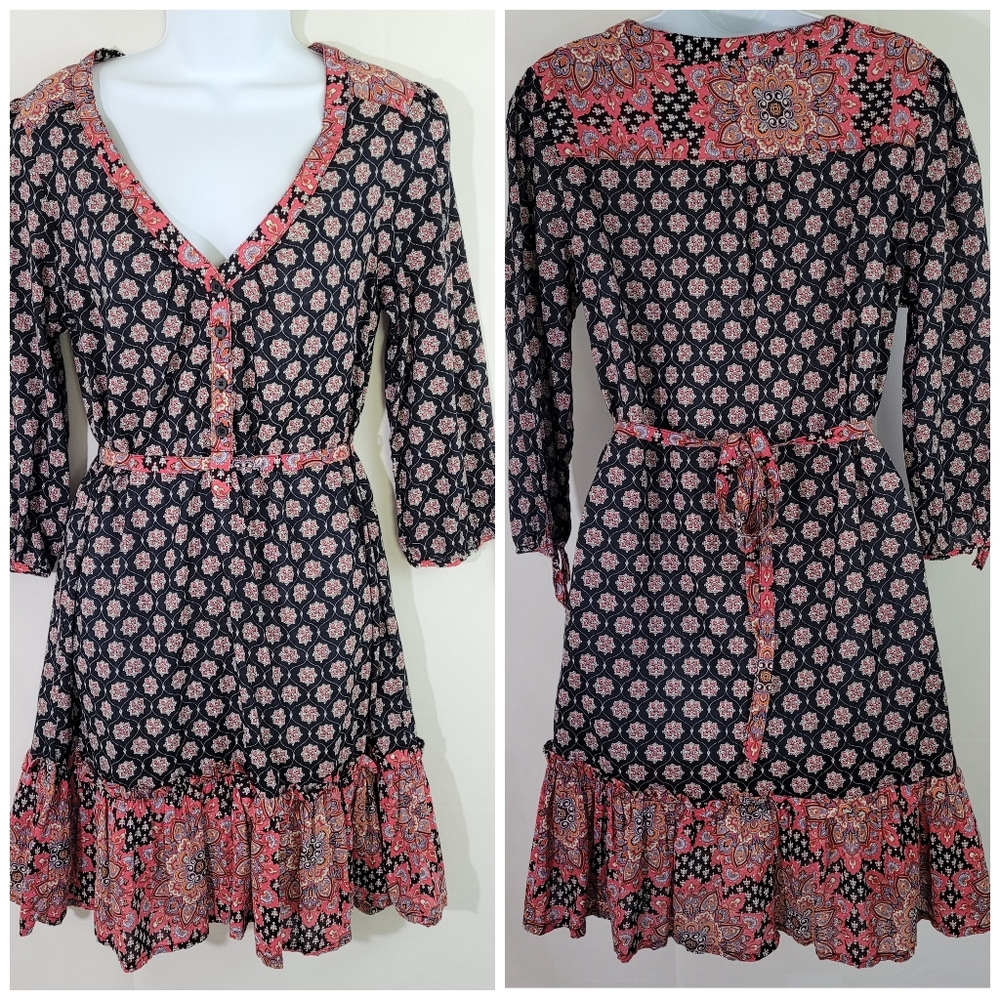 H& Multicolor Peasant 3/4 Sleeves Tie Back Dress